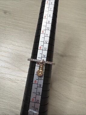 Gold Padlock Charm Pavé Band Ring - White and Gold